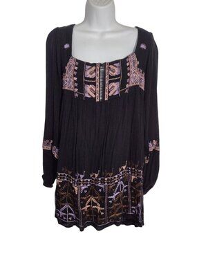 Free People Rhiannon Embroidered Gauze Tunic Mini Dress S Lagenlook Boho Western